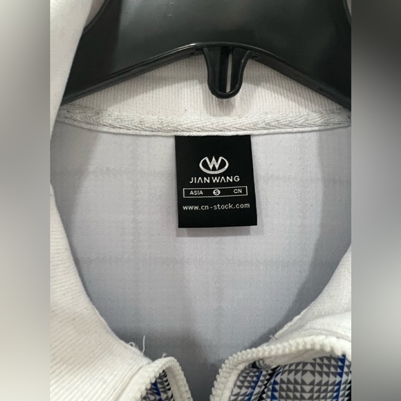 Jian Wang plaid full zip blue and white track jacket Men’s Large - Picture 6 of 16